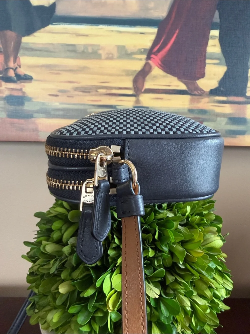 COACH 💙 BLUE TWO-TONE 🩵 LEGACY LACQUARD DOUBLE ZIP SMALL CROSSBODY BAG 🌟EUC🌟